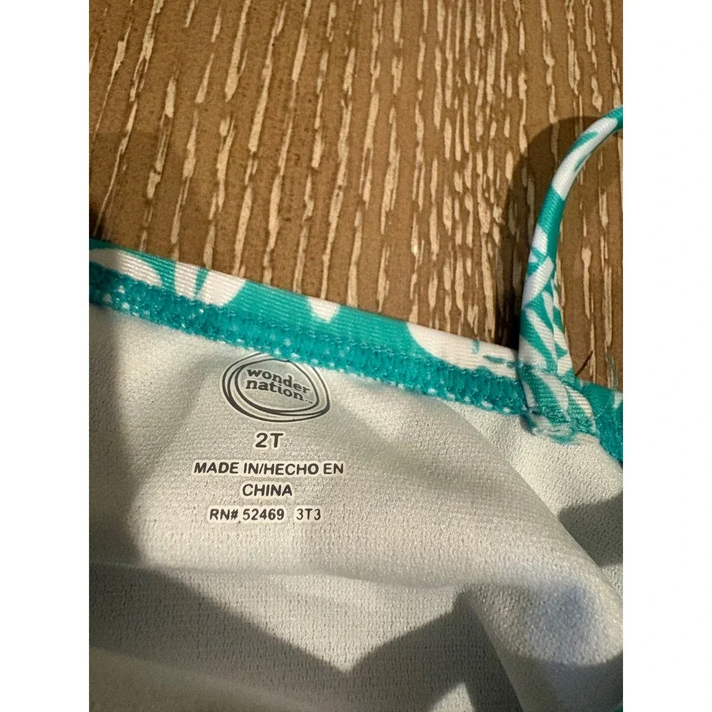 Wonder Nation Girls 2T One Piece Swimsuit Tropical Floral Green‎ White NWT